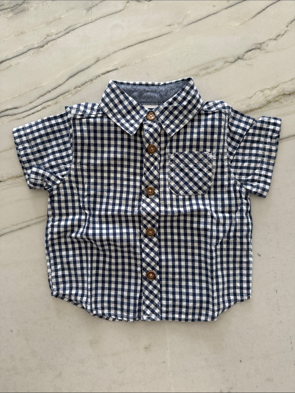 Navy Gingham Baby Boy’s Short-Sleeve Button-Up Shirt